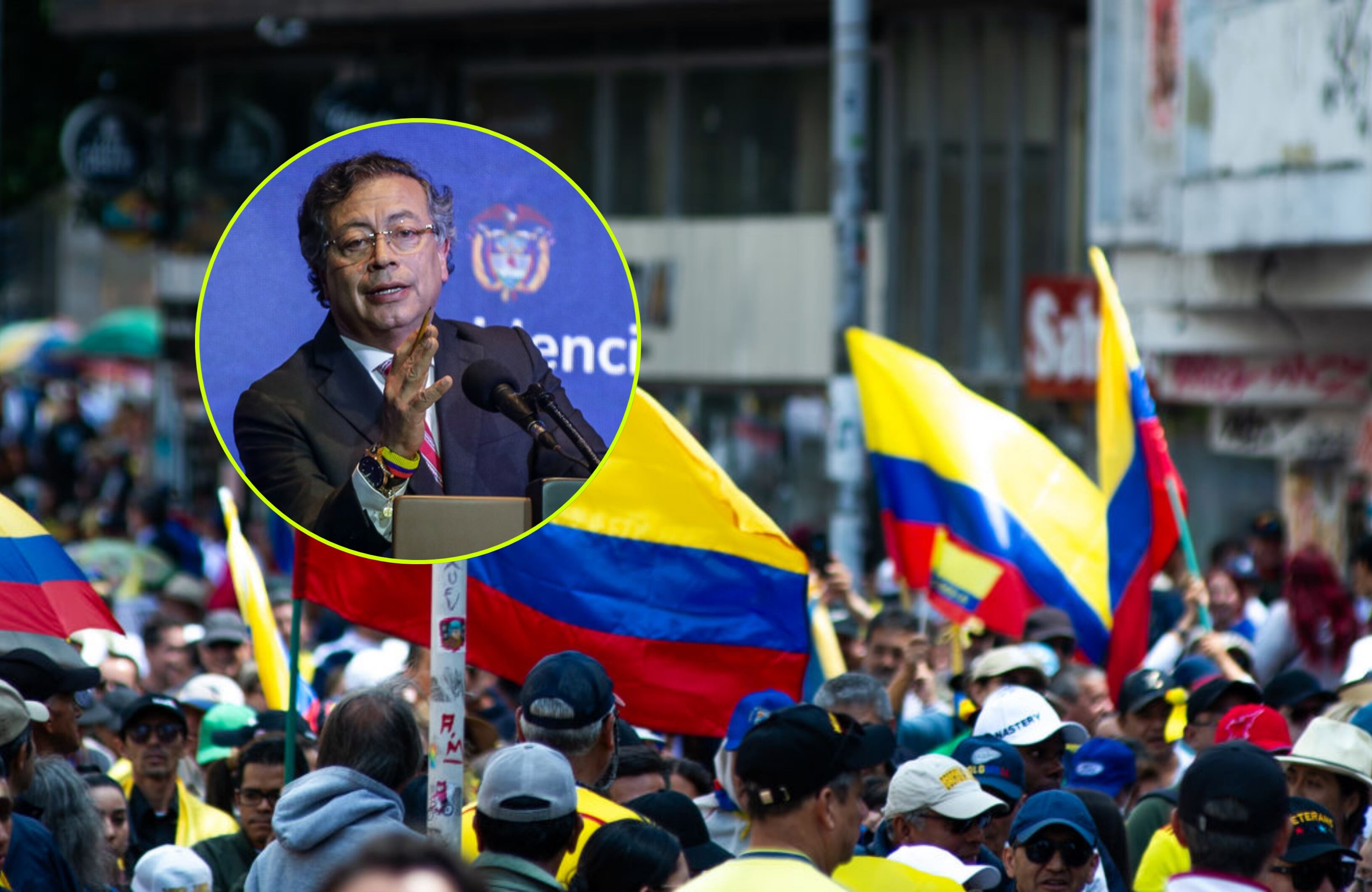 Manifestaciones en Colombia y presidente Gustavo Petro. Fotos: (Photo by: Sebastian Barros/Long Visual Press/Universal Images Group via Getty Images) /  (Colprensa - Catalina Olaya)