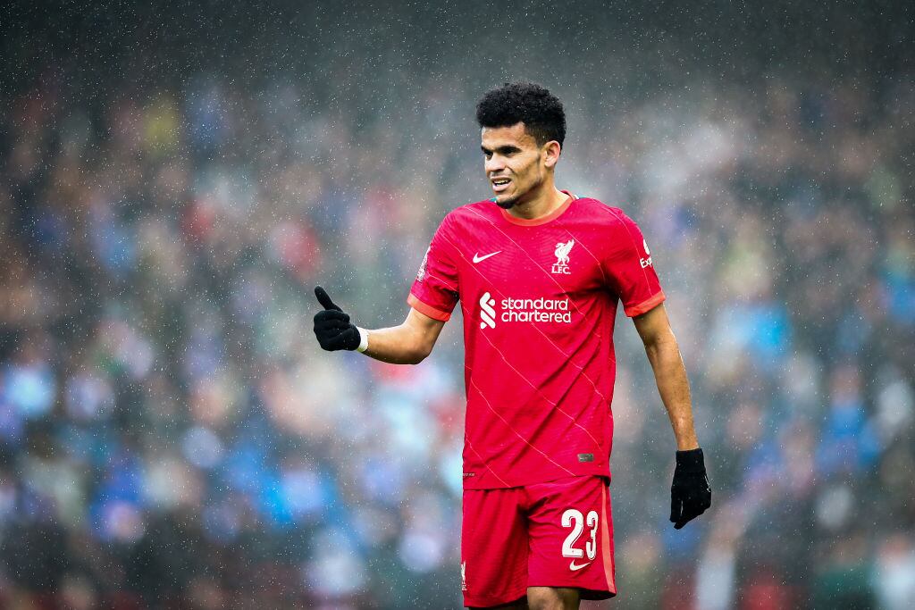 LIVERPOOL, ENGLAND - FEBRUARY 06: Luis Diaz of Liverpool during the Emirates FA Cup  (Photo by Robbie Jay Barratt - AMA/Getty Images)