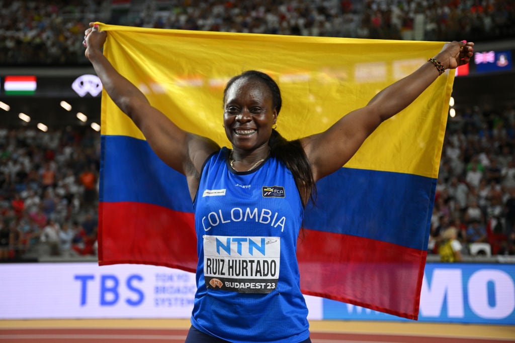 La colombiana Flor Denis Ruiz Hurtado, medallista en jabalina en Budapest. (Foto: Hannah Peters/Getty Images).