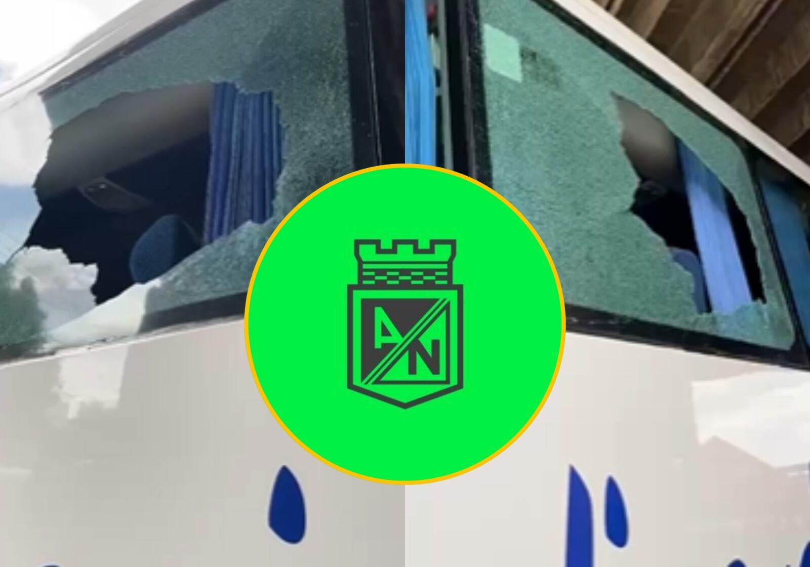 Bus de Atlético Nacional atacado en Cúcuta. Fotos: Captura de pantalla de video suministrado / X @nacionaloficial