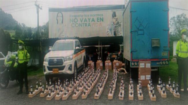 Botellas de vino . Foto: Policía Metropolitana de Manizales