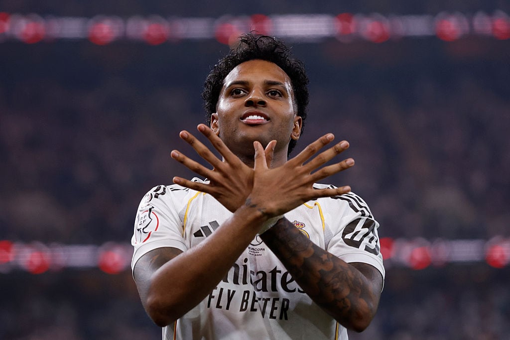 Rodrygo celebra su gola ante el Atlético de Madrid en la Supercopa de España 2025-26. FOTO: Antonio Villalba/Real Madrid vía Getty Images