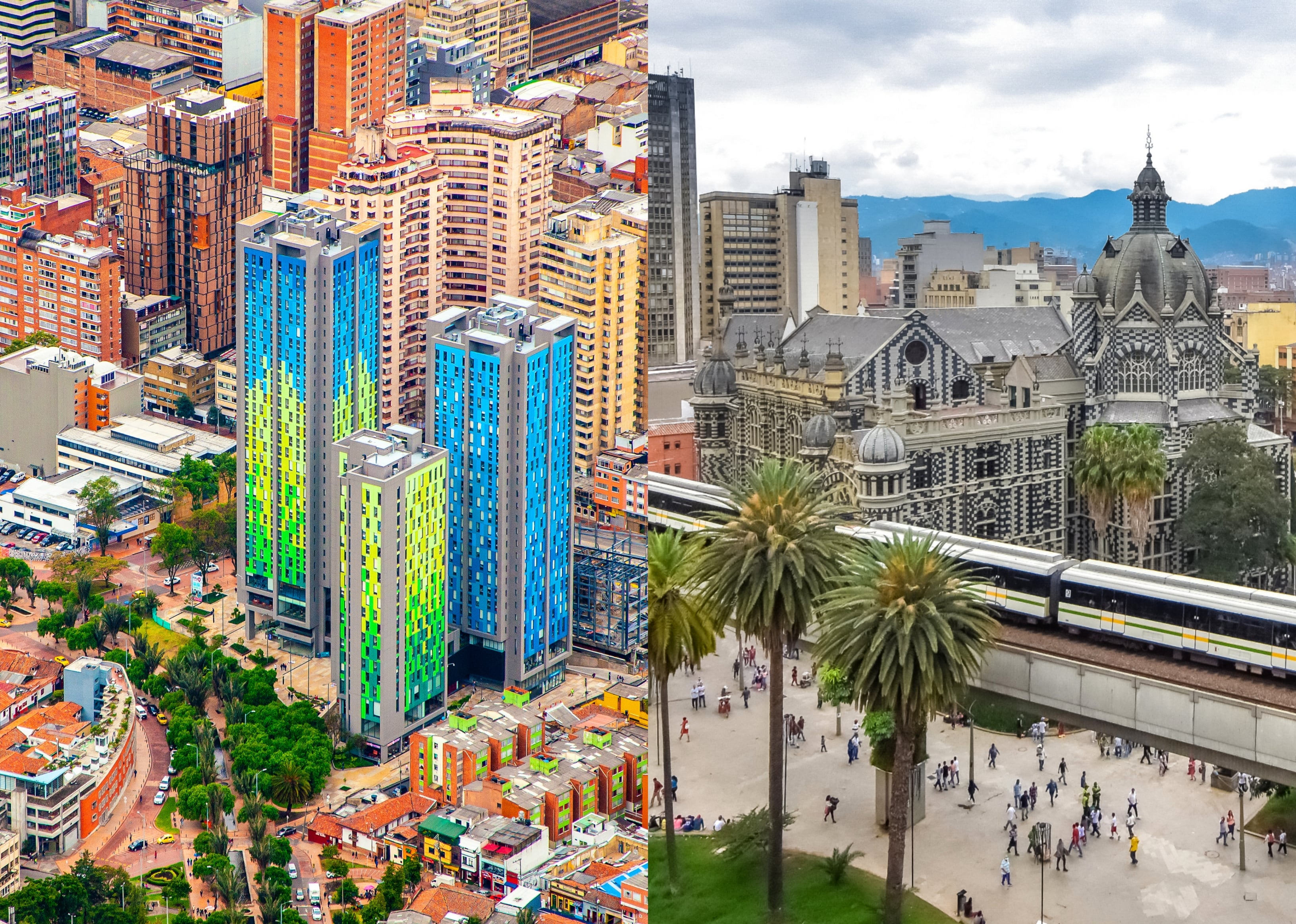 A la izquierda está la ciudad de Bogotá y a la derecha Medellín (Fotos vía GettyImages)