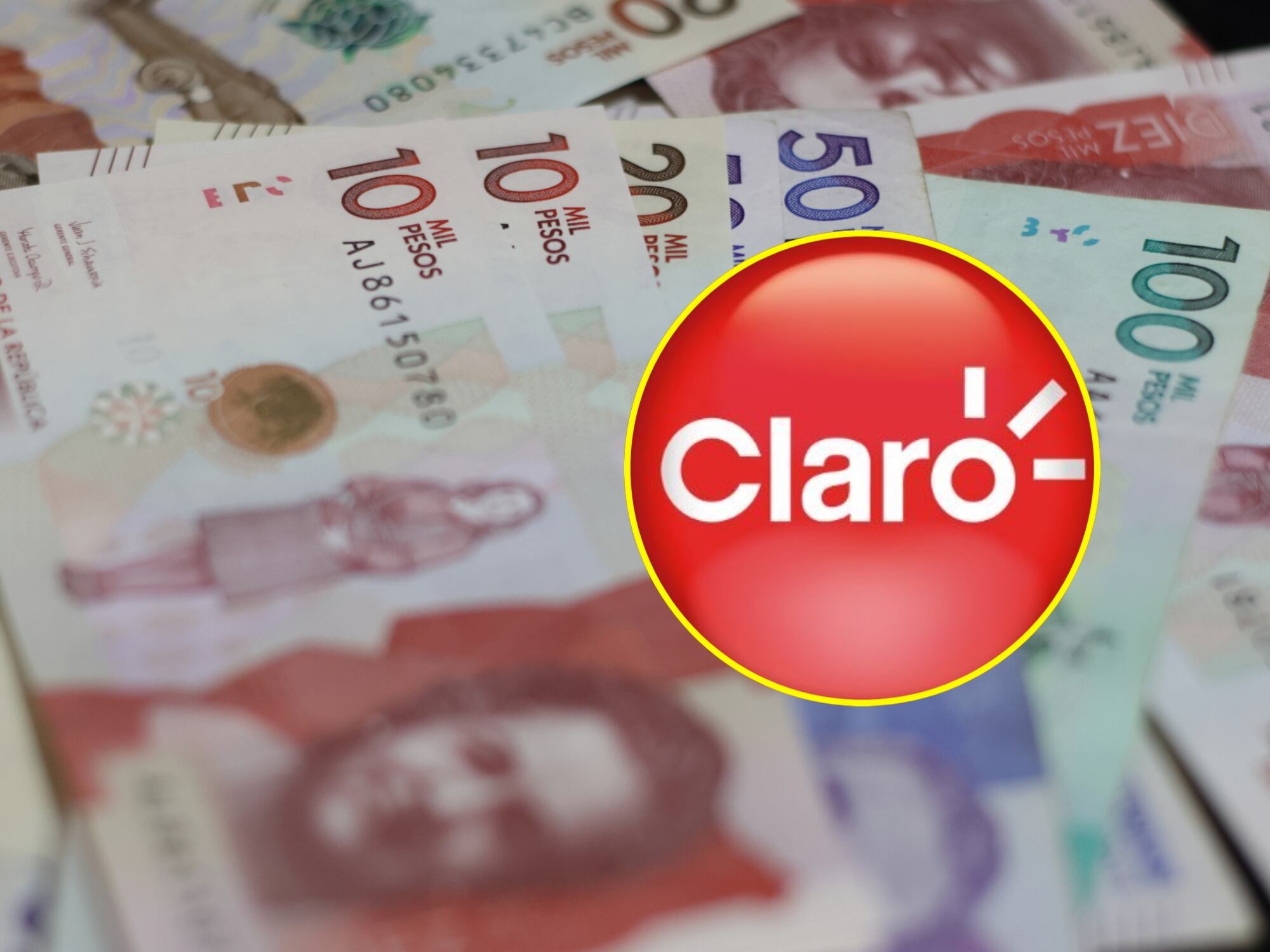 Logo de Claro y dinero Colombia. Fotos: X @ClaroColombia / Getty Images