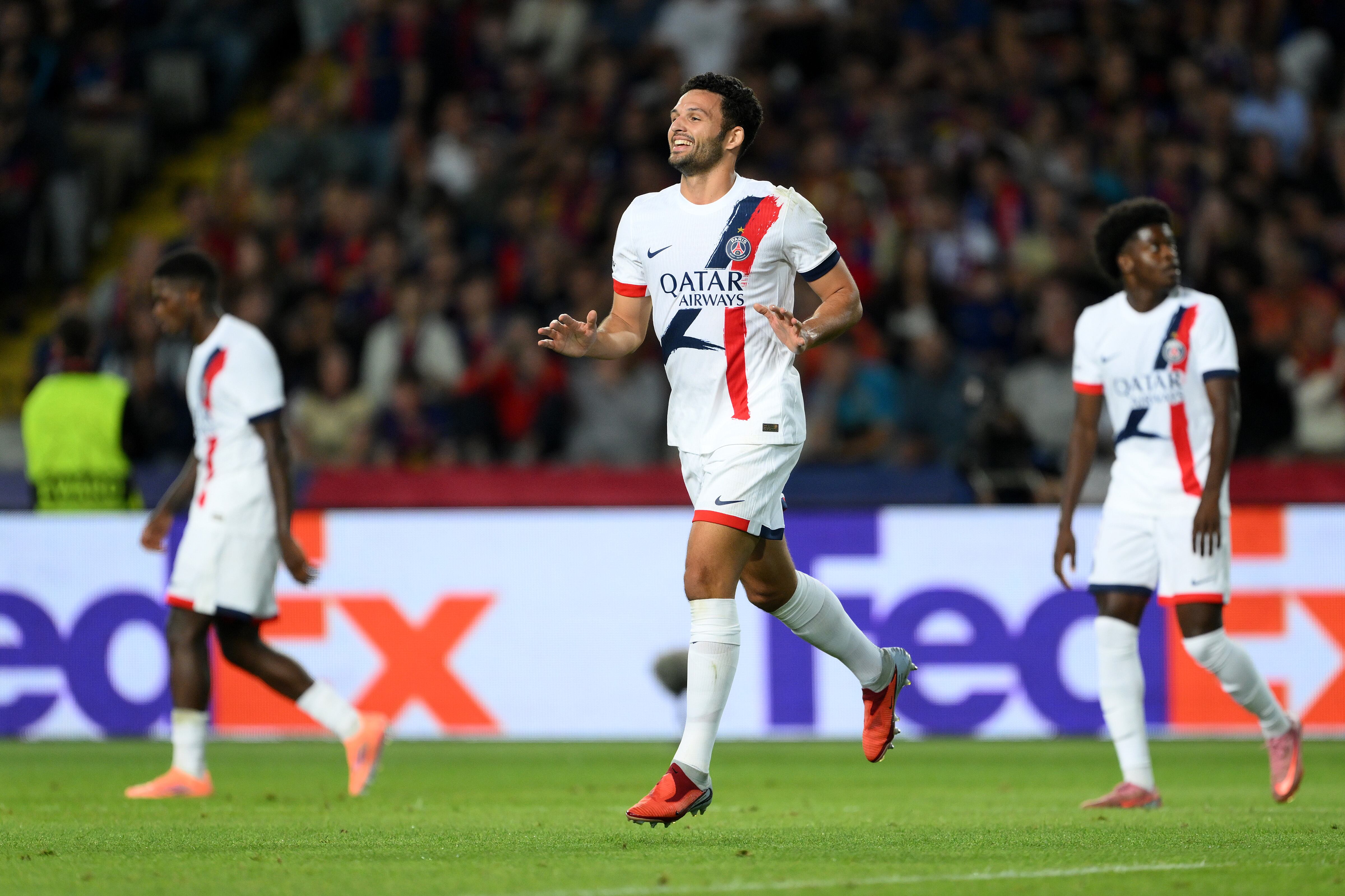 Gonçalo Ramos celebra su gol ante el Barcelona en Champions League. FOTO: David Ramos/Getty Images