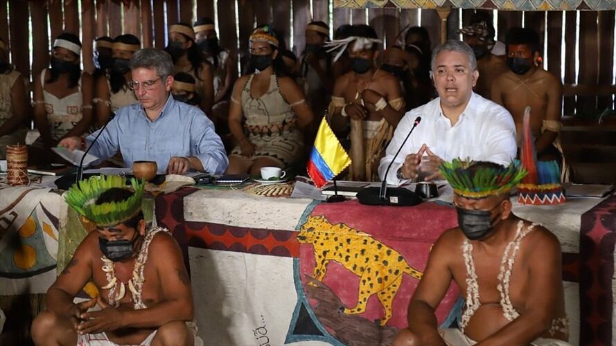 El presidente Iván Duque viajó hasta Leticia (Amazonas) para realizar la instalación de la PreCOP de Biodiversidad. Foto: Colprensa / ÁLVARO TAVERA