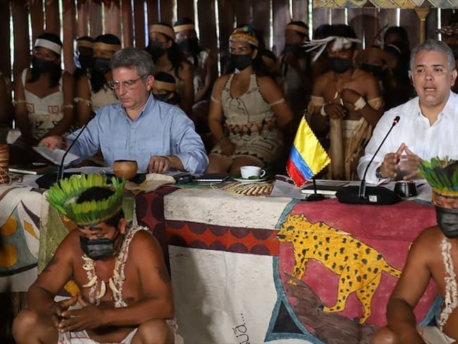 El presidente Iván Duque viajó hasta Leticia (Amazonas) para realizar la instalación de la PreCOP de Biodiversidad. Foto: Colprensa / ÁLVARO TAVERA