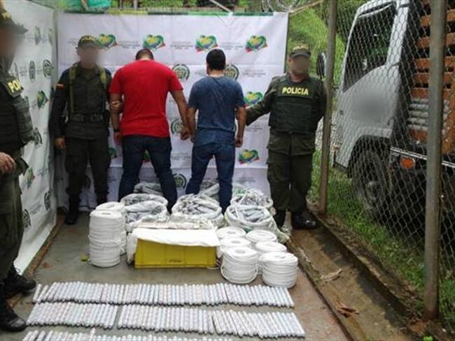 Incautan material explosivo del Clan del Golfo que sería usado en minería ilegal. Foto: Policía Antioquia