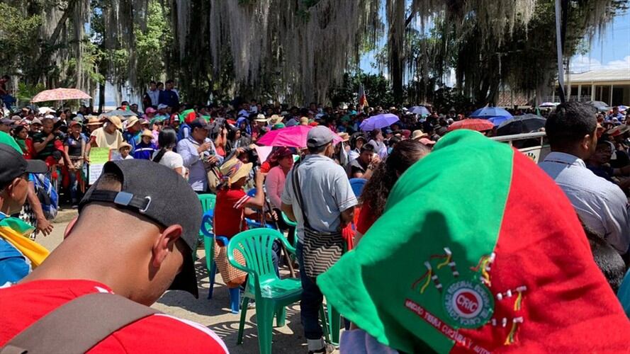 El presidente de la República, Iván Duque, llegó a Caldono para reunirse con las comunidades campesinas, indígenas y afrodescendientes de la Minga Social. Foto: Carlos Cerón