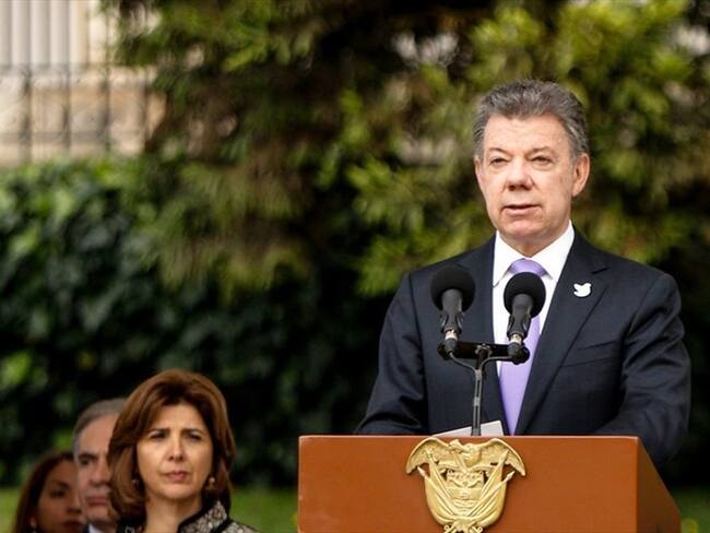 El presidente Juan Manuel Santos durante la activación del componente de monitoreo y verificación sobre del acuerdo sobre cese al fuego. Foto: Colprensa - Diego Pineda
