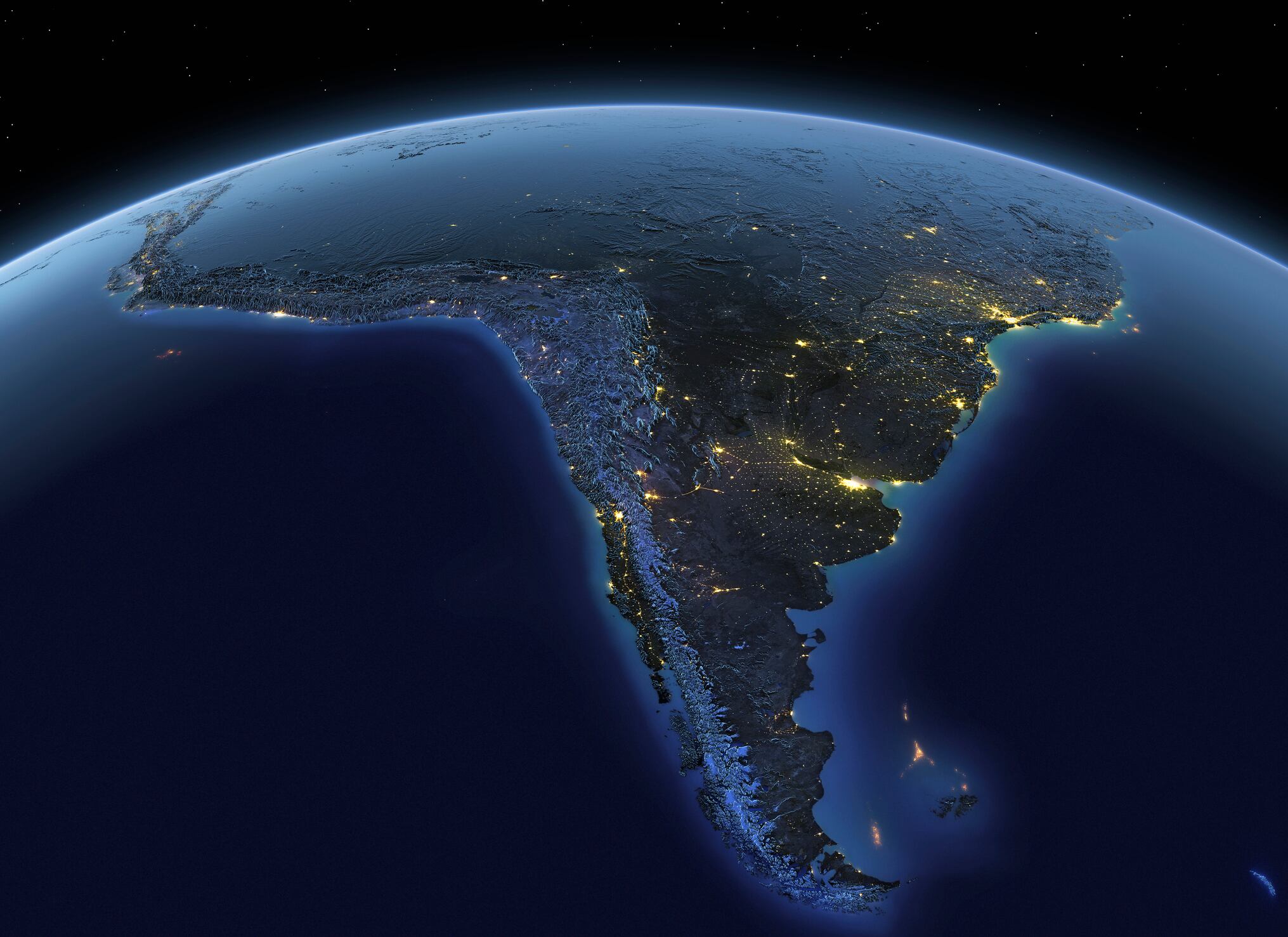 A detailed view of the earth from space with night lights