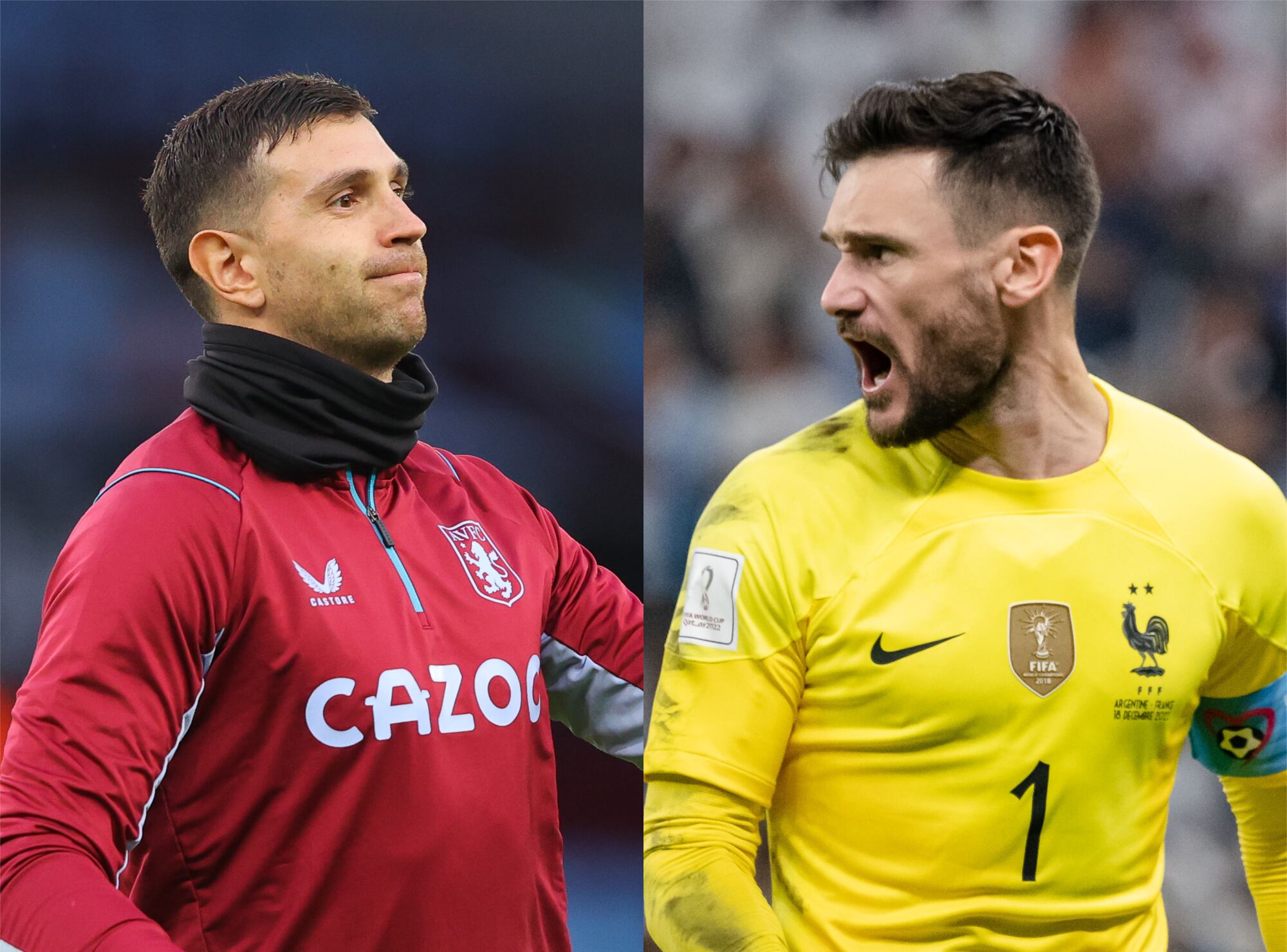 Emiliano Martínez y Hugo Lloris. Foto: (Photo by James Gill - Danehouse/Getty Images) / (Photo by Marvin Ibo Guengoer - GES Sportfoto/Getty Images)
