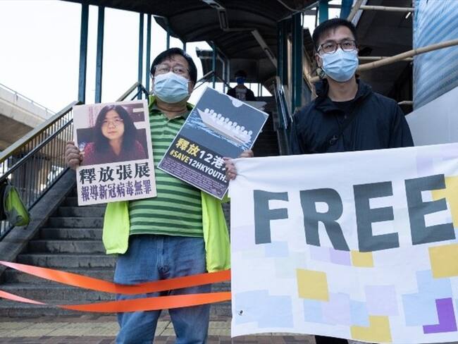 Protestas en China exigiendo la libertad de la periodista Zhang Zhan. Foto: Getty Images