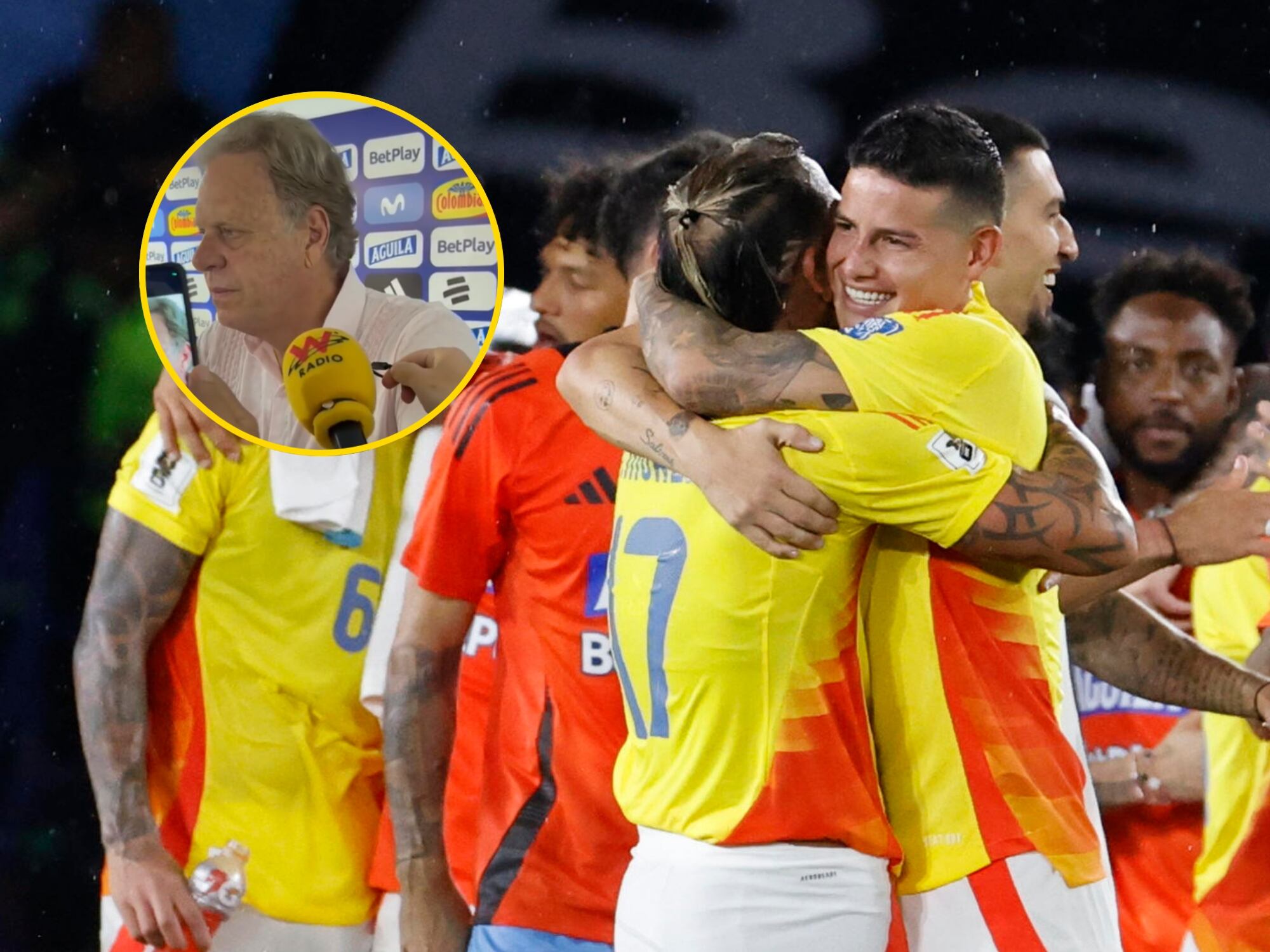 Jugadores de la Selección Colombia y Ramón Jesurún. Fotos: EFE y W Radio.