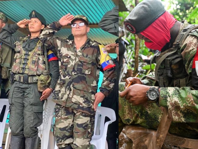 Alias 'Ivan Mordisco' al centro. Soldado del ELN a la derecha. Foto: Farc y Getty Images.