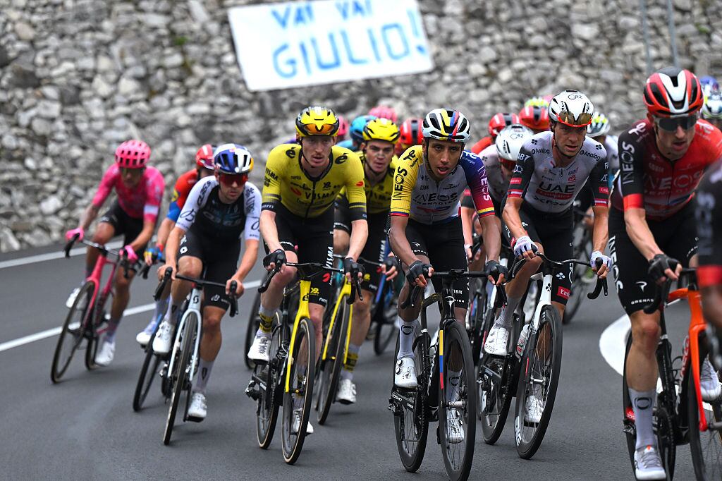 Thomas Pidcock de Great Britain and Team Q36.5 Pro Cycling, Matteo Jorgenson de Team Visma | Lease a Bike, Egan Bernal of Colombia and Team INEOS Grenadiers compete during the La Vuelta. (Photo by Tim de Waele/Getty Images)