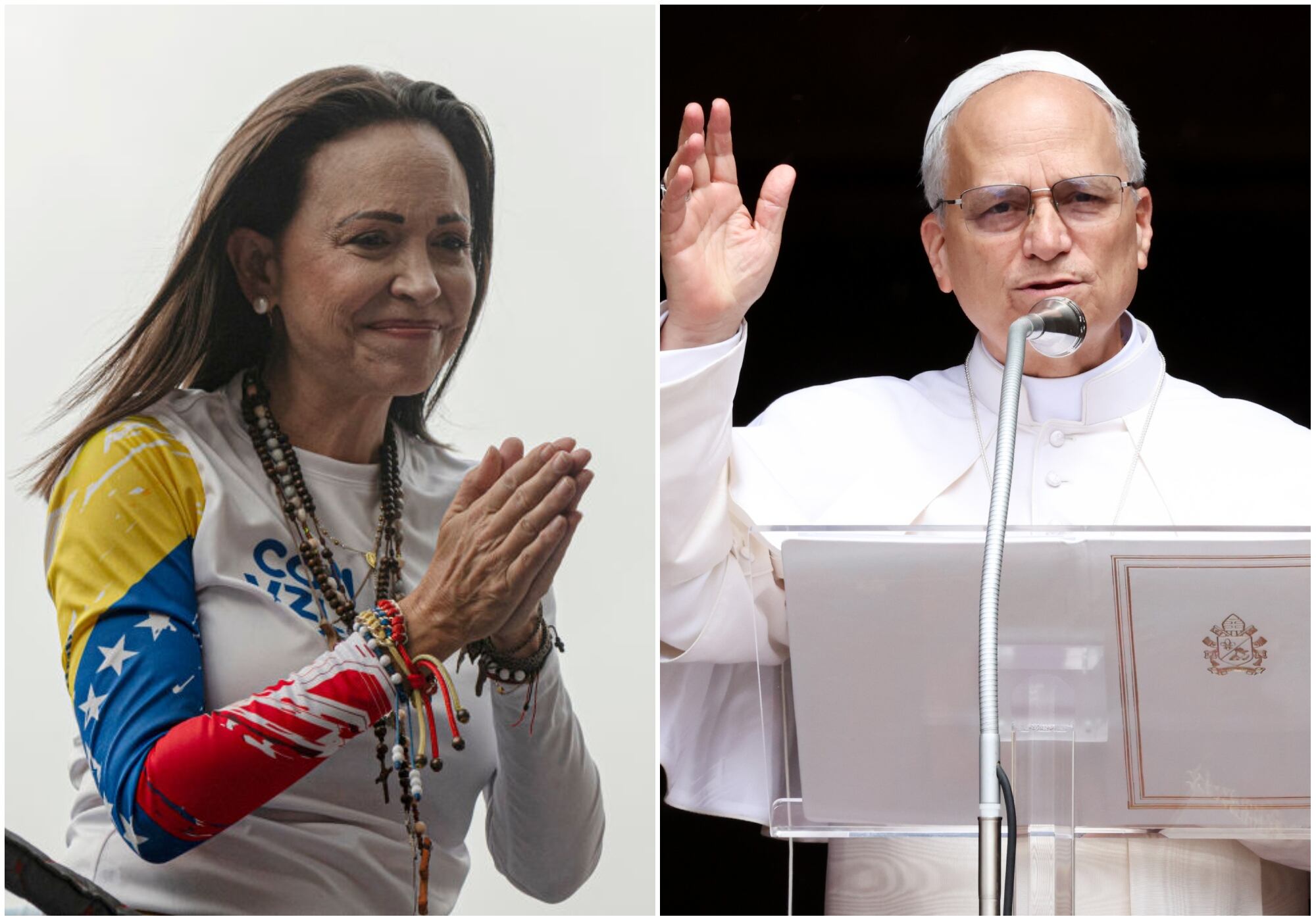María Corina Machado le pidió al papa León XIV interceder por los presos políticos en Venezuela. Foto: Getty Images.