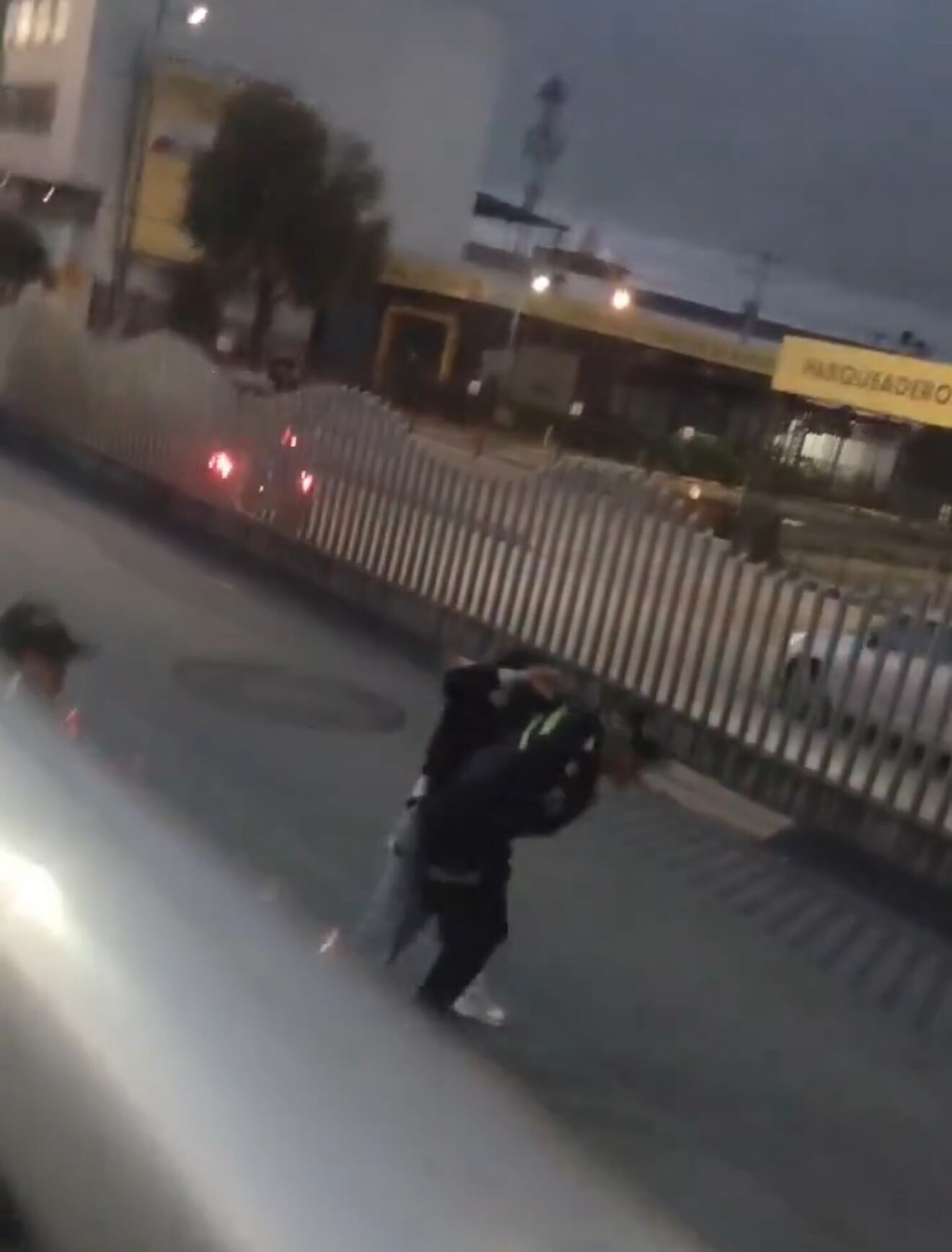 Hombre atacando a policía. Foto: 