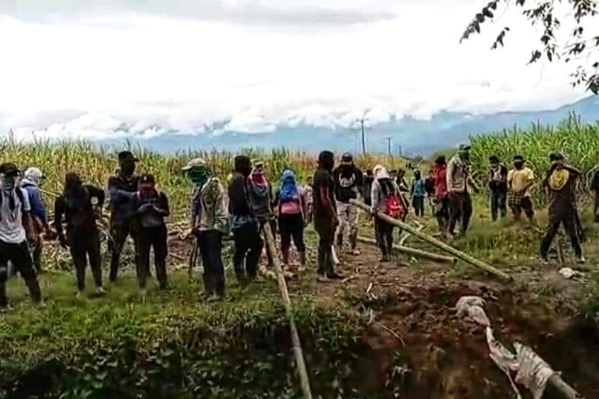 Los trabajadores  denuncian constantes ataques por parte de encapuchados. Crédito: Red de Apoyo Cauca. 