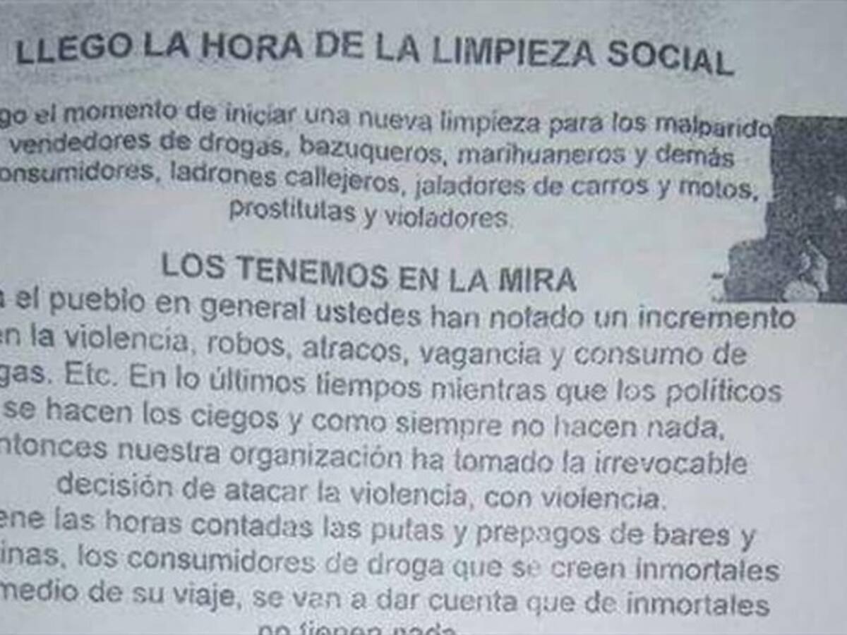 Panfletos de grupos armados atemorizan a pobladores de Anserma, Caldas