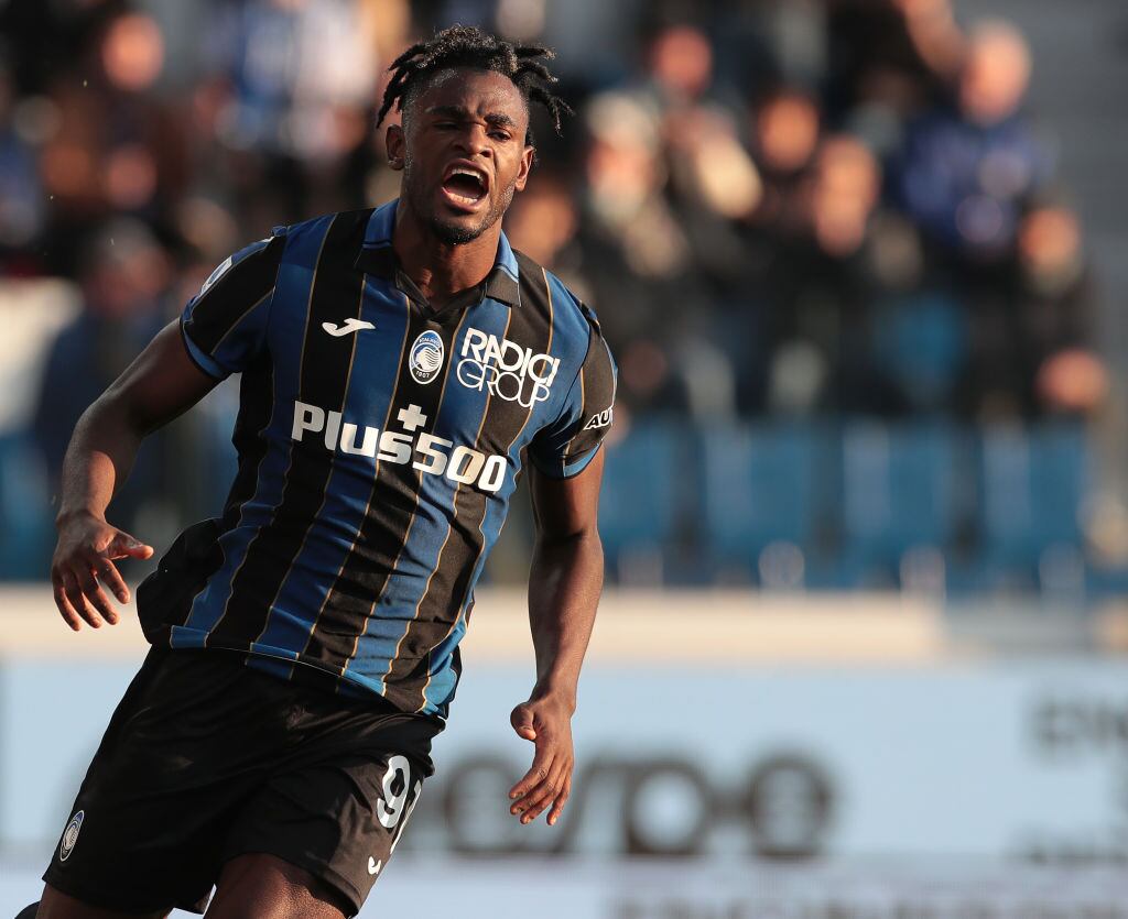 BERGAMO, ITALY - NOVEMBER 20: Duvan Zapata of Atalanta BC celebrates his goal during the Serie A match between Atalanta BC and Spezia Calcio at Gewiss Stadium on November 20, 2021 in Bergamo, Italy. (Photo by Emilio Andreoli/Getty Images)