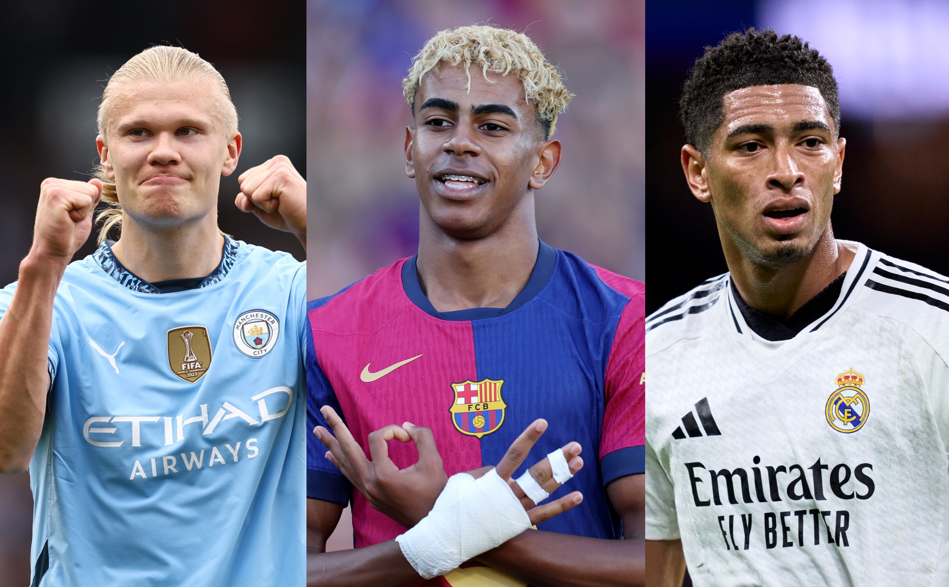 Erling Haaland. Foto: Jacques Feeney/Offside. //Lamine Yamal. Foto: Judit Cartiel// Jude Bellingham. Foto: Mateo Villalba