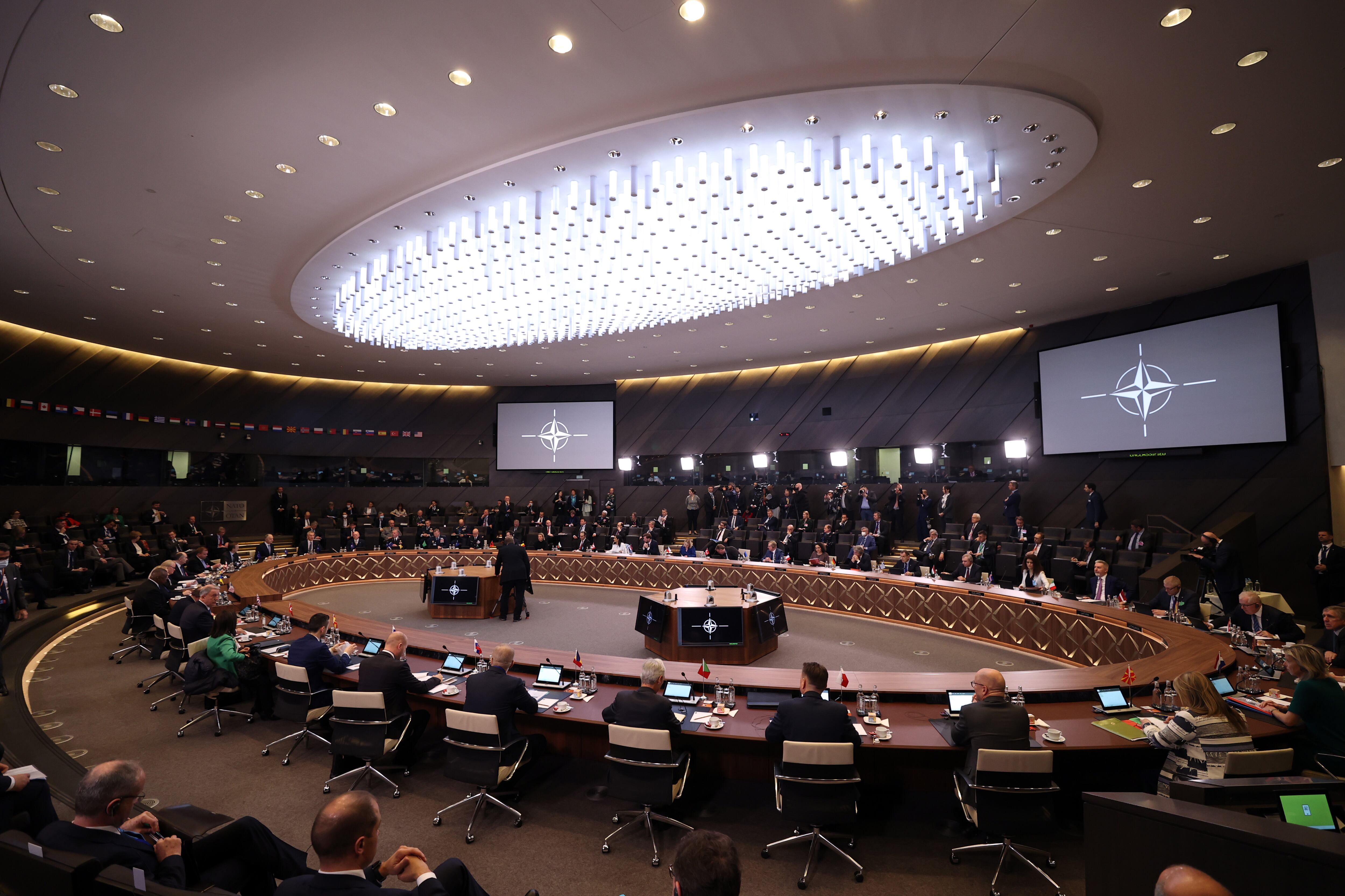 Foto de referencia de la reunión de líderes de la OTAN del 16 de marzo de 2022 por la crisis entre Rusia y Ucrania. (Photo by Arif Akdogan/Anadolu Agency via Getty Images)
