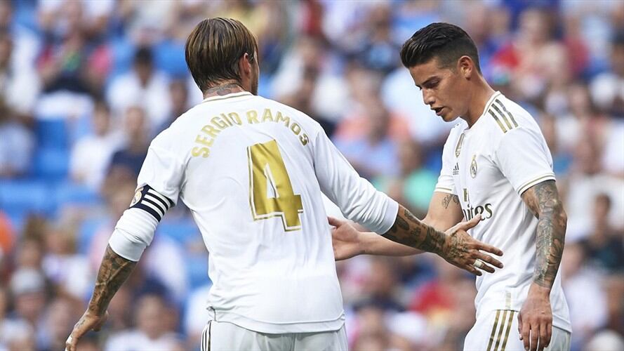 Sergio Ramos y James Rodríguez en el Real Madrid. Foto: Quality Sport Images/Getty Images
