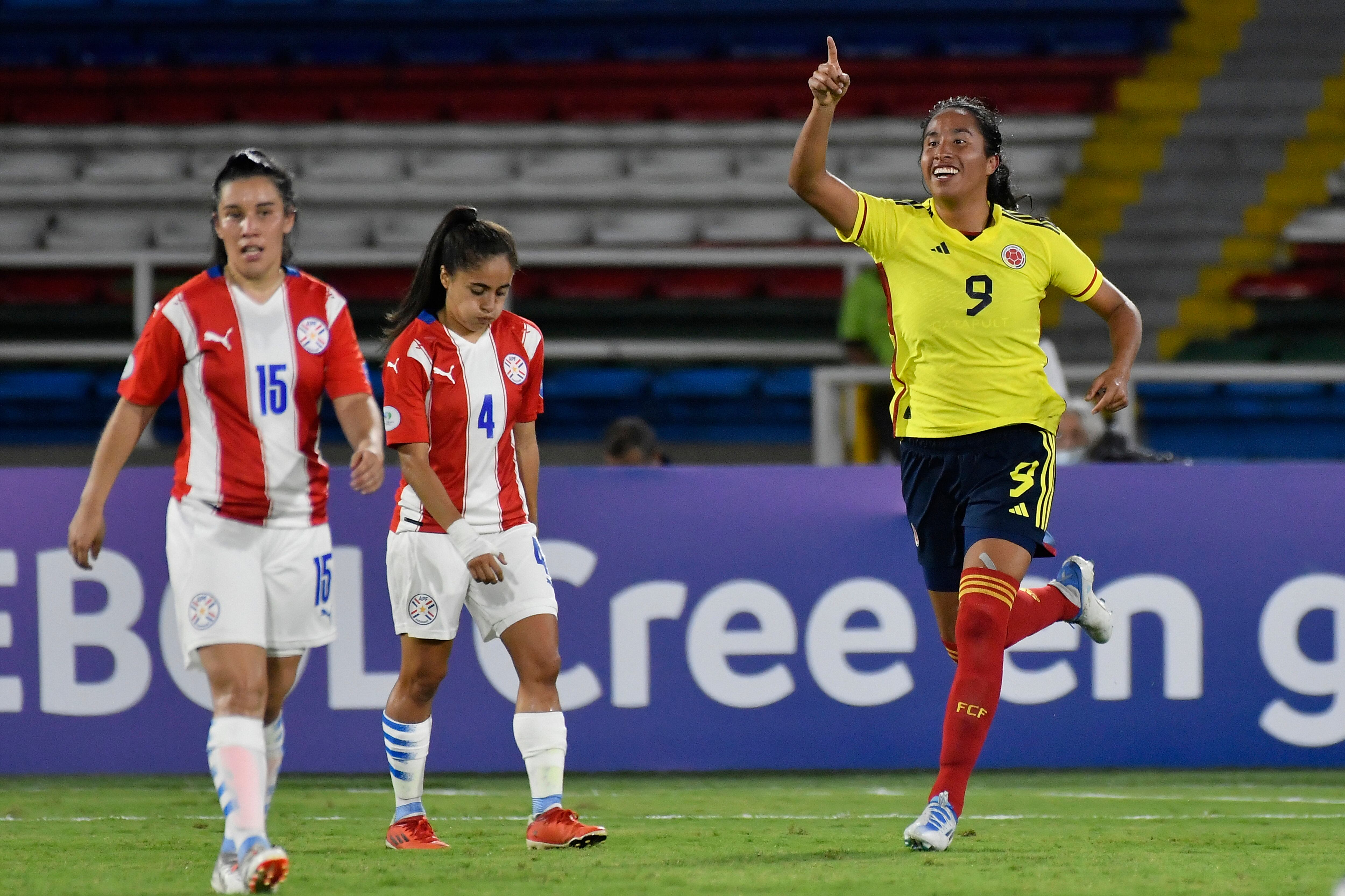 CALI, COLOMBIA - JULY 08: Mayra Ramirez of Colombia celebrates after scoring the second goal of her team during a Group A match between Colombia and Paraguay as part of Women's CONMEBOL Copa America Colombia 2022 at Estadio Pascual Guerrero on July 08, 2022 in Cali, Colombia. (Photo by Gabriel Aponte/Getty Images)