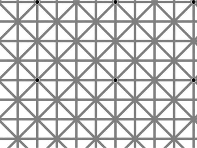 El científico francés Jacques Ninio ideó esta ilusión óptica que no permite ver todos los puntos al mismo tiempo.. Foto: BBC Mundo