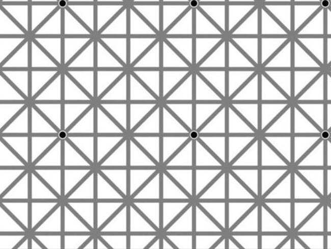 El científico francés Jacques Ninio ideó esta ilusión óptica que no permite ver todos los puntos al mismo tiempo.. Foto: BBC Mundo