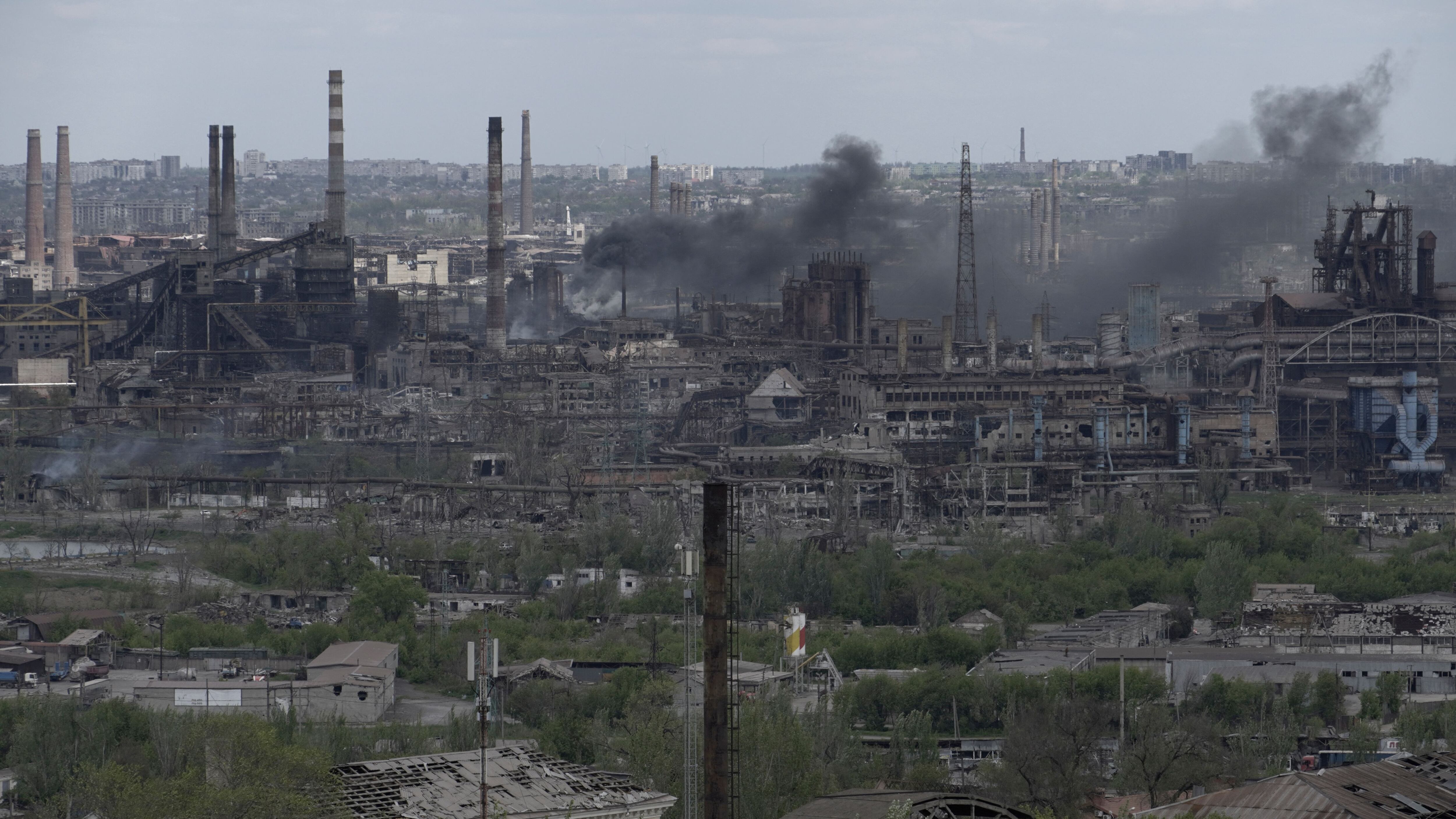 A view shows the Azovstal steel plant in the city of Mariupol on May 10, 2022, amid the ongoing Russian military action in Ukraine. (Photo by STRINGER / AFP) (Photo by STRINGER/AFP via Getty Images)