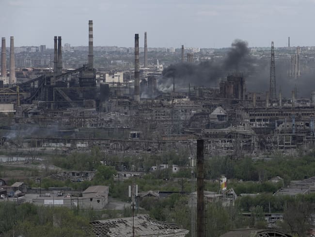 A view shows the Azovstal steel plant in the city of Mariupol on May 10, 2022, amid the ongoing Russian military action in Ukraine. (Photo by STRINGER / AFP) (Photo by STRINGER/AFP via Getty Images)