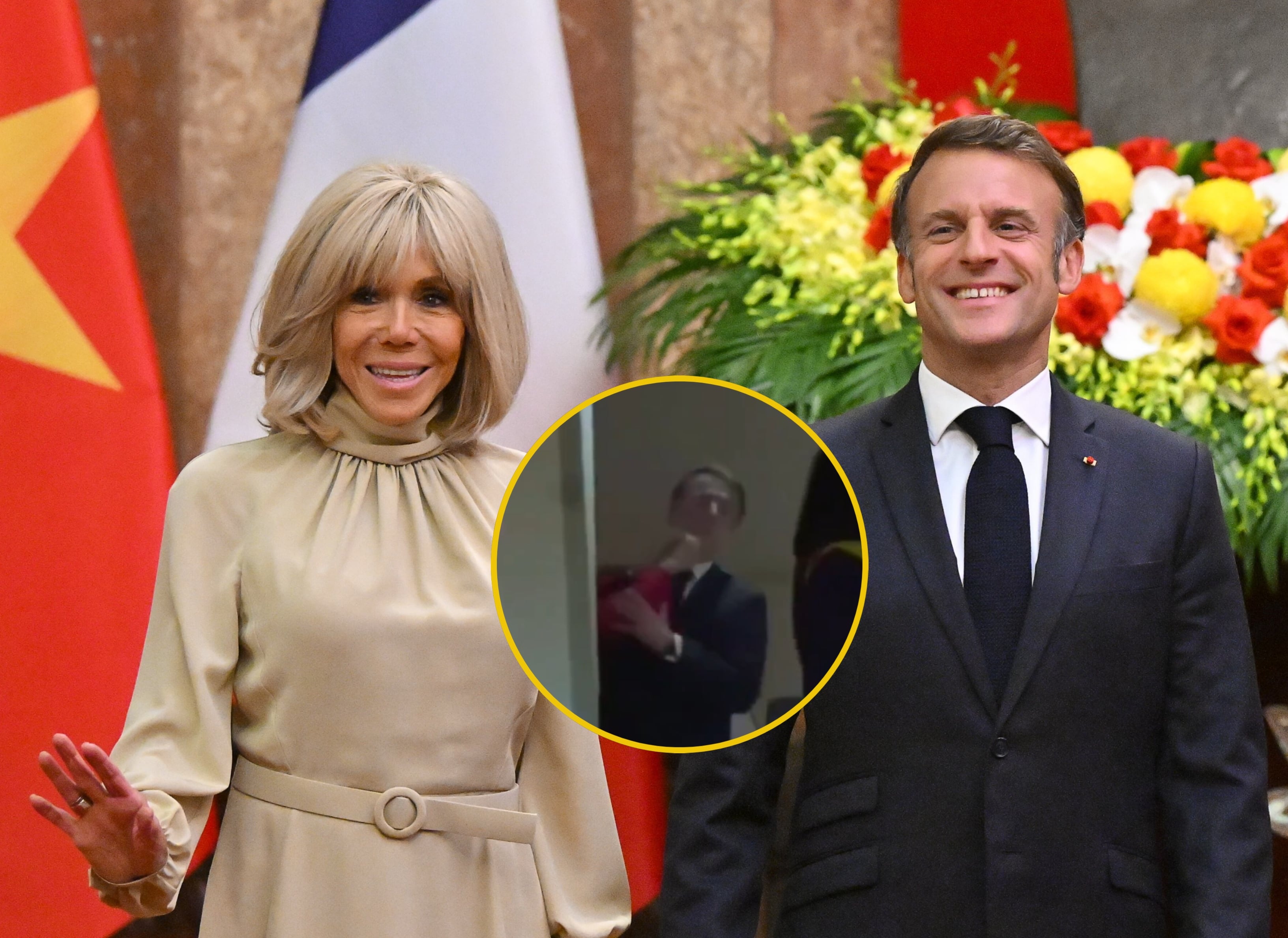 Presidente francés Emmanuel Macron, junto a su esposa Brigitte Macron, en su viaje a Vietnam. FOTO: EFE/EPA/NHAC NGUYEN / POOL