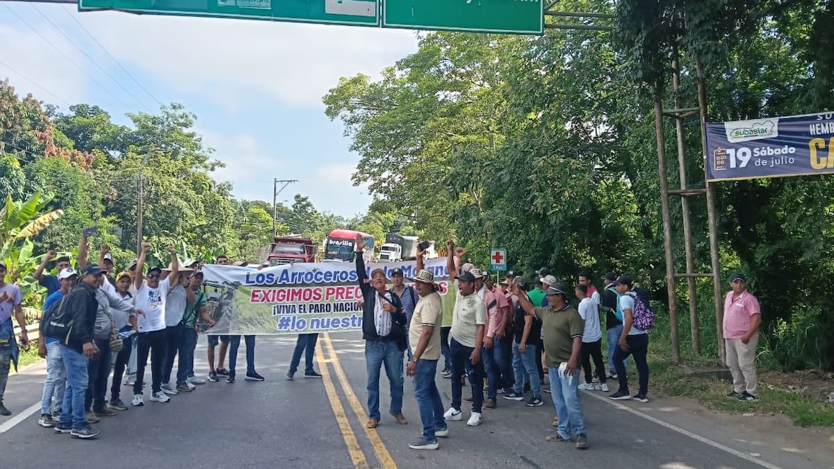 Arroceros de La Mojana sucreña reactivaron bloqueo en la Troncal de Occidente, en Sahagún, Córdoba