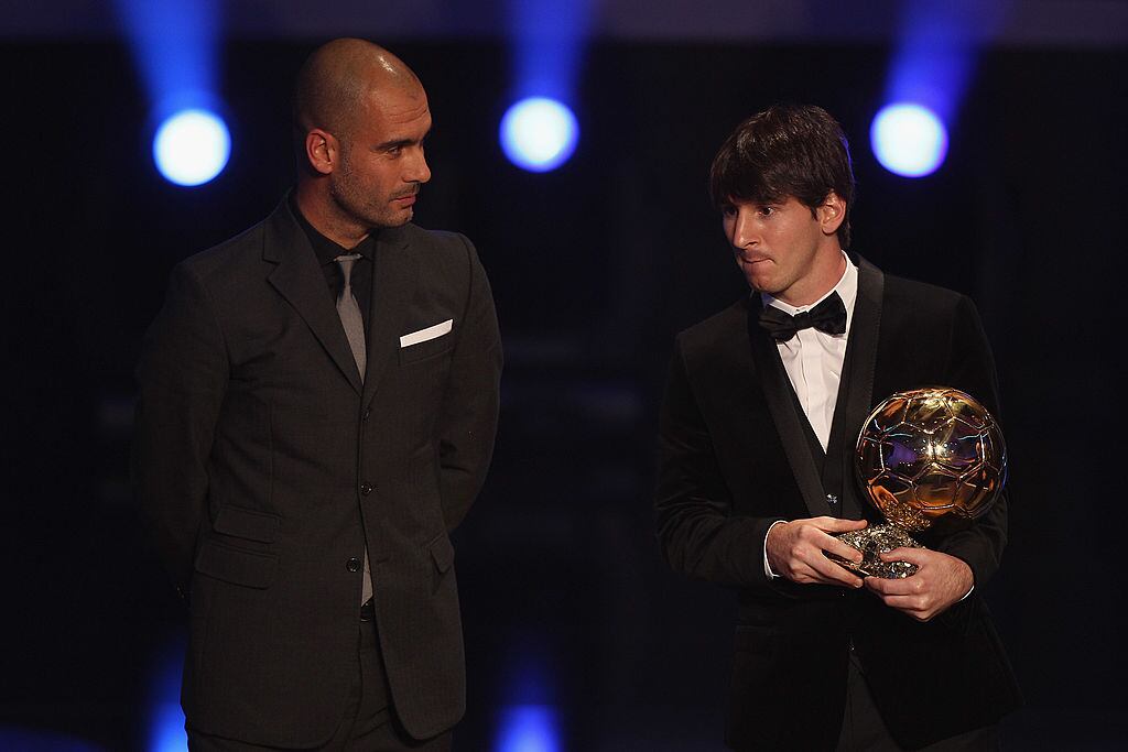 Pep Guardiola y Messi en la gala del Balón de Oro en 2010. Foto: Michael Steele/Getty Images.