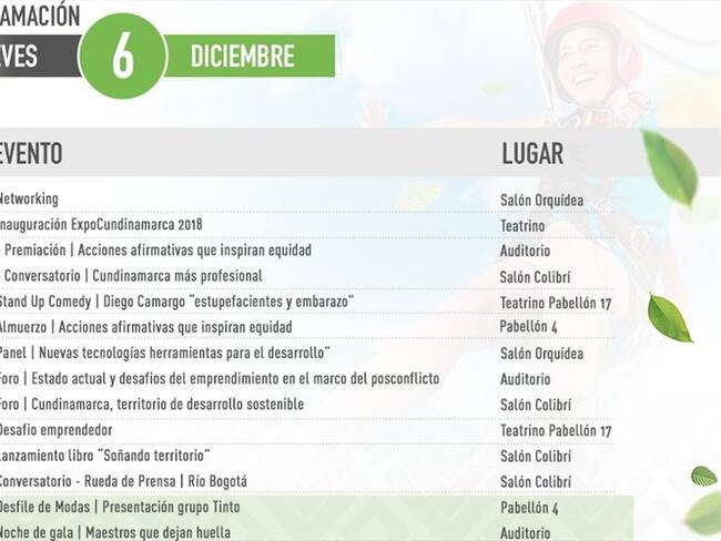 Programación del 6 de diciembre en ExpoCundinamarca. Foto: