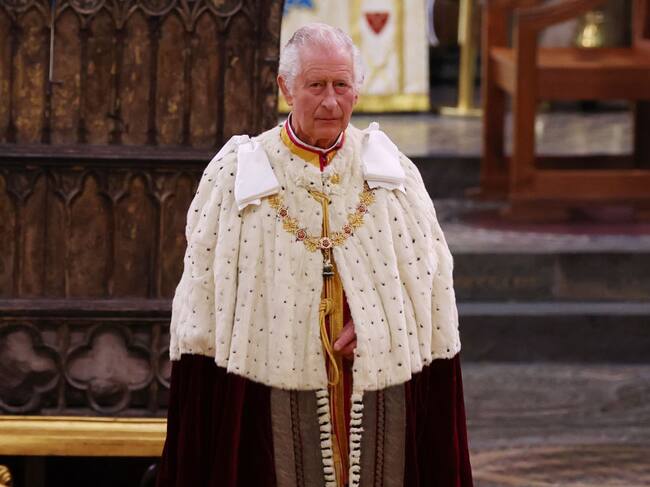 LONDON, ENGLAND - MAY 06: King Charles III attends his coronation at Westminster Abbey on May 6, 2023 in London, England. The Coronation of Charles III and his wife, Camilla, as King and Queen of the United Kingdom of Great Britain and Northern Ireland, and the other Commonwealth realms takes place at Westminster Abbey today. Charles acceded to the throne on 8 September 2022, upon the death of his mother, Elizabeth II. (Photo by Richard Pohle - WPA Pool/Getty Images)