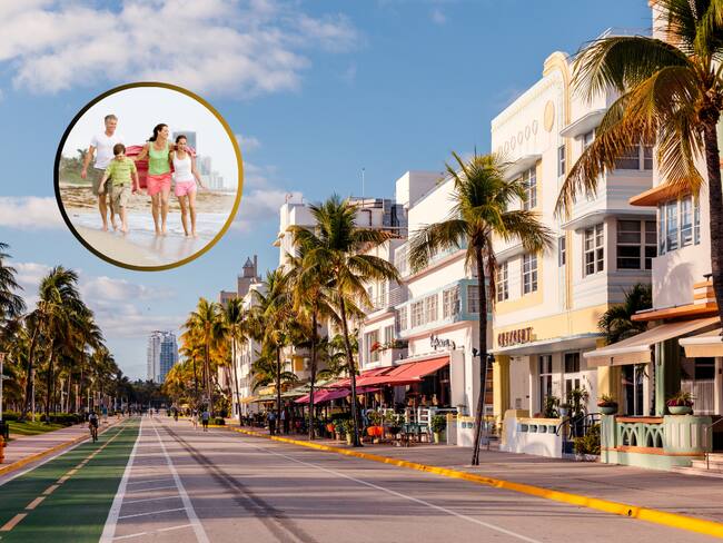 Vista de Miami Beach y de fondo una familia caminando por la playa (Fotos vía Getty Images)
