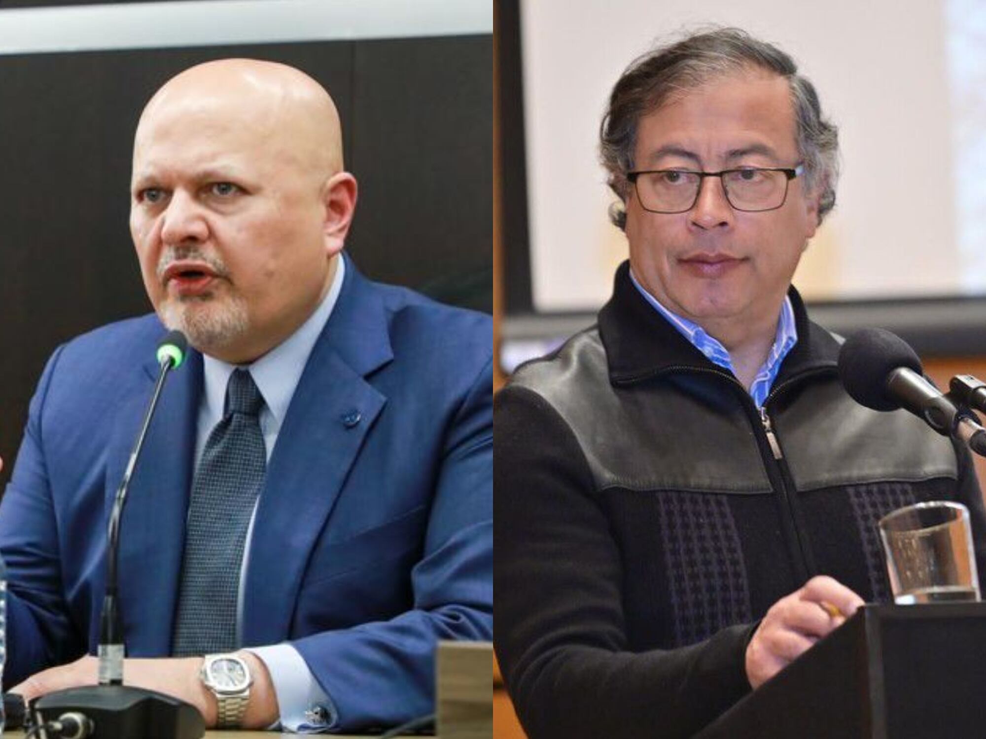 Fiscal de la Corte Penal Internacional, Karim Khan y Gustavo Petro. Foto: Suministradas.