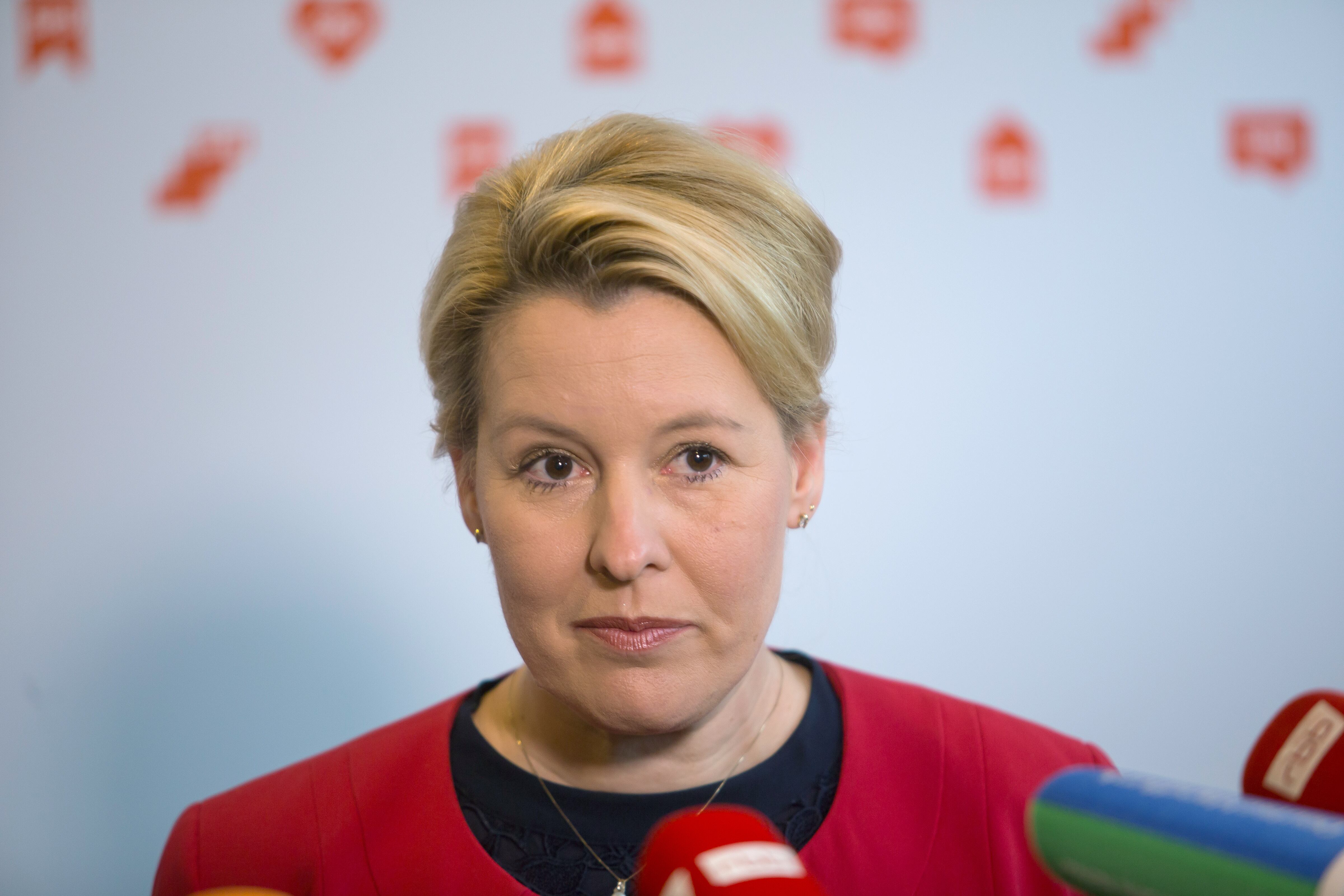 14 October 2021, Berlin: Franziska Giffey, chairwoman of the Berlin SPD and designated governing mayor, makes a statement. Giffey wants to continue to explore with the Greens and the Left the chances for a new edition of the current government alliance in the state of Berlin. Photo: Nina Hansch/dpa (Photo by Nina Hansch/picture alliance via Getty Images)