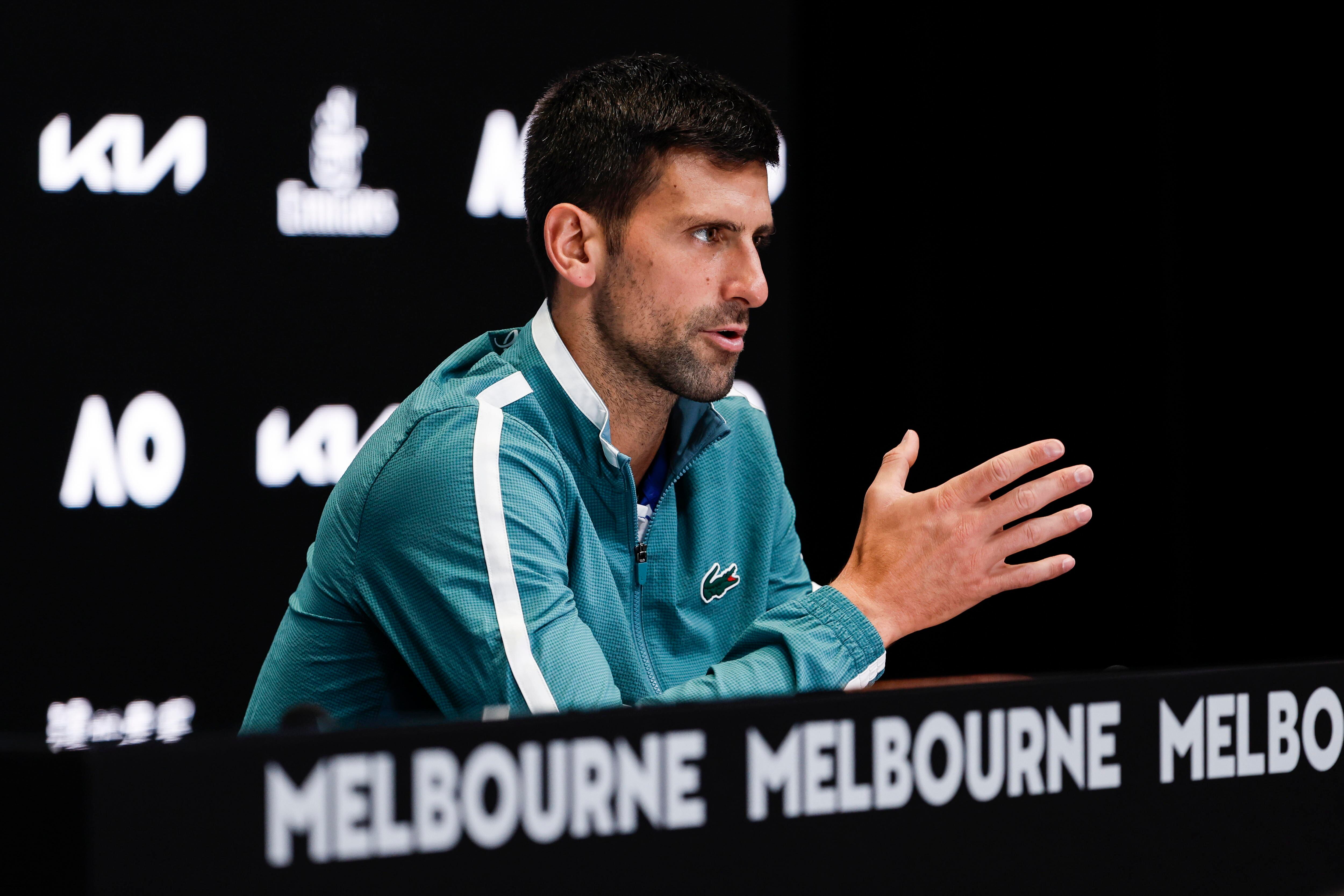 Melbourne (Australia), 13/01/2024.- Novak Djokovic of Serbia speaks to media during a press conference ahead of the Australian Open 2024, at Melbourne Park in Melbourne, Australia, 13 January 2024. (Tenis) EFE/EPA/MAST IRHAM