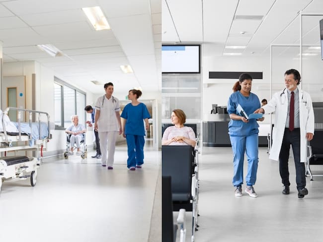 Imágenes de referencia de un hospital y una clínica // Getty Images