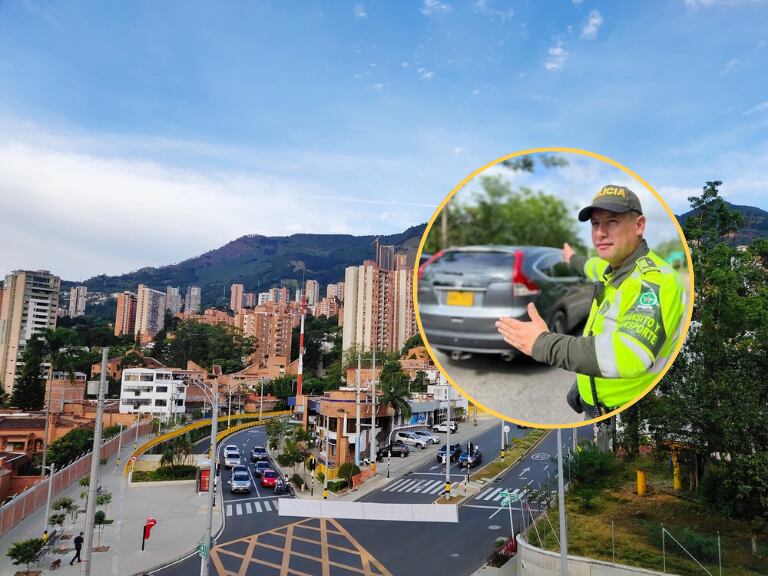 Vista panorámica de Medellín y al lado un policía de Tránsito (Fotos vía Getty Images)