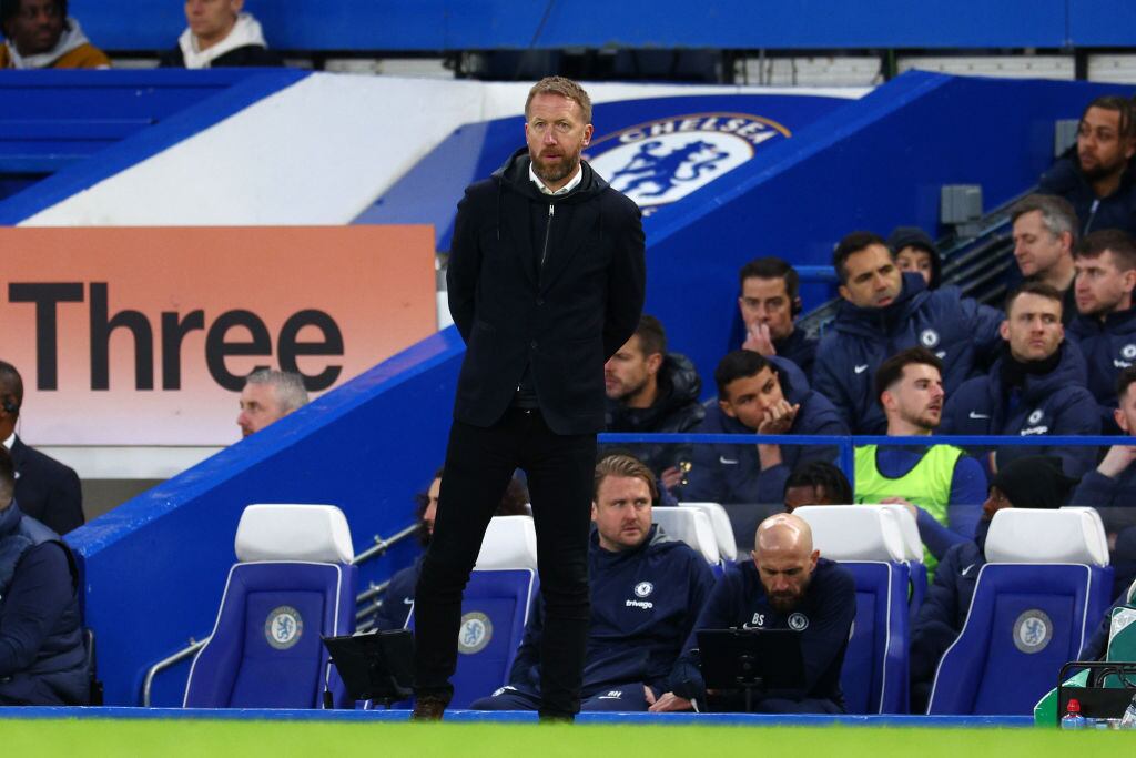 LONDON, ENGLAND - APRIL 01: Graham Potter, Manager of Chelsea, looks on during the Premier League match between Chelsea FC and Aston Villa at Stamford Bridge on April 01, 2023 in London, England. (Photo by Clive Rose/Getty Images)