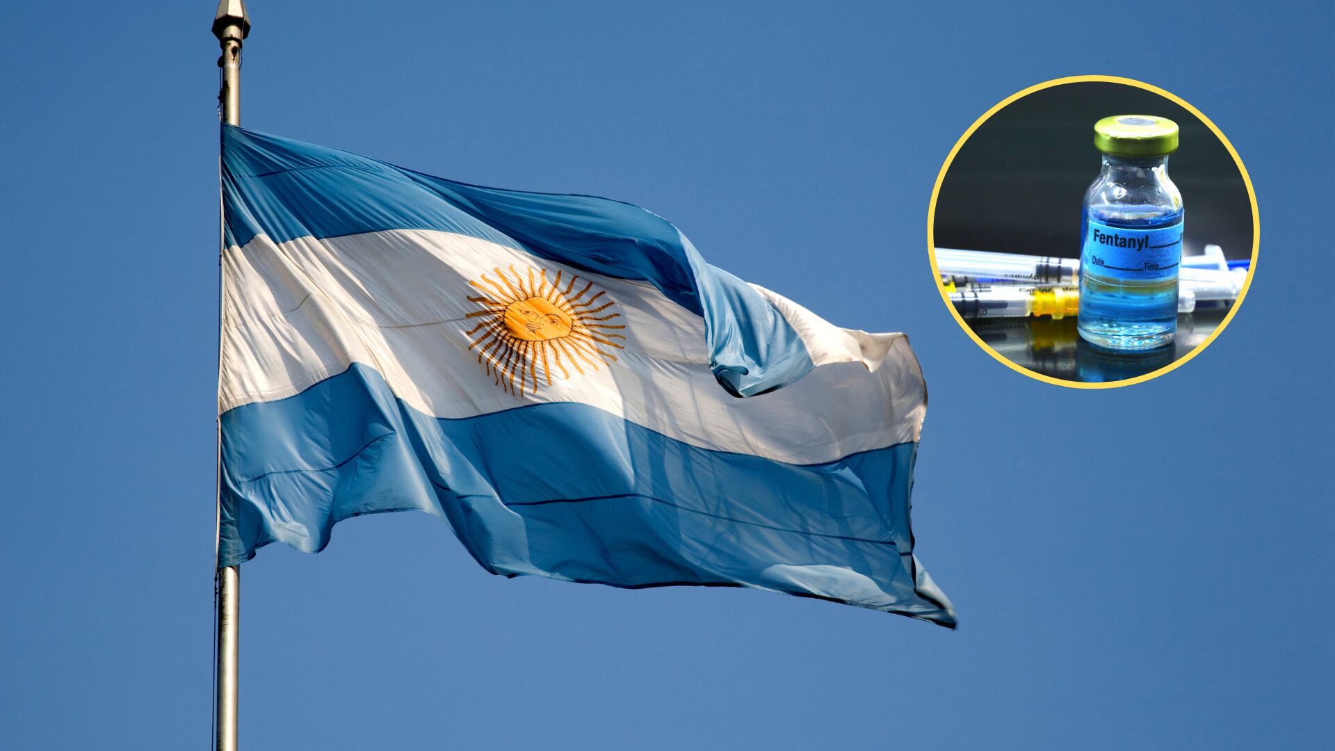 Bandera de argentina e imagen de referencia fentanilo. Foto: Getty Images