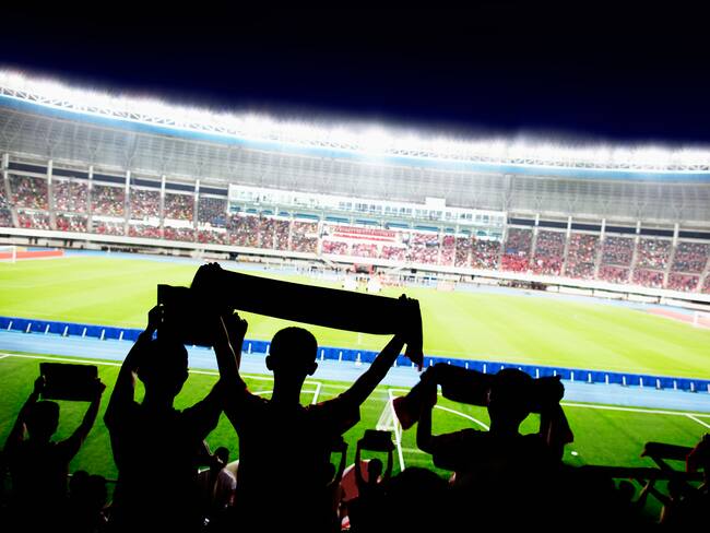 Passionate fans cheer and raise banners at a sporting event in the stadium