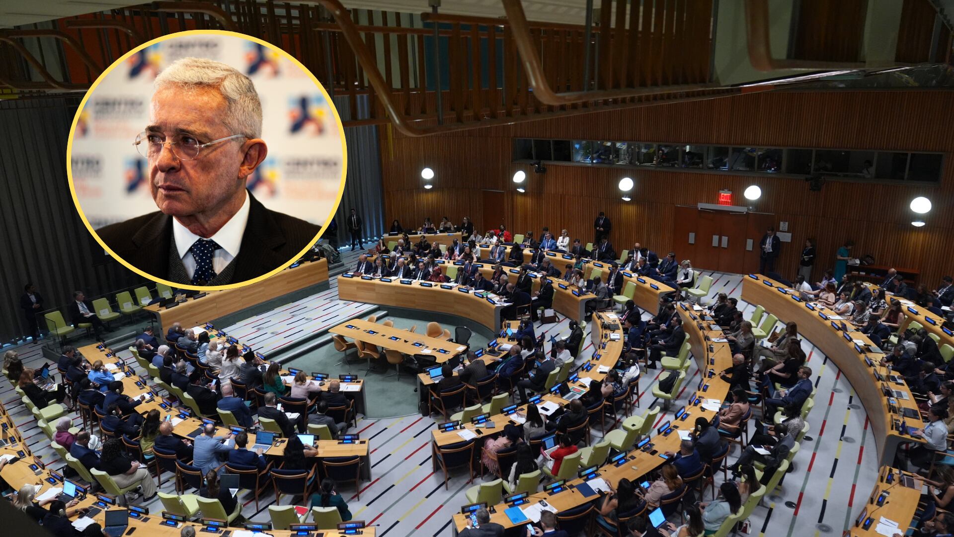 Expresidente Álvaro Uribe, Imagen de referencia ONU. Foto: Sebastian Barros/NurPhoto via Getty Images/  Selcuk Acar/Anadolu via Getty Images.