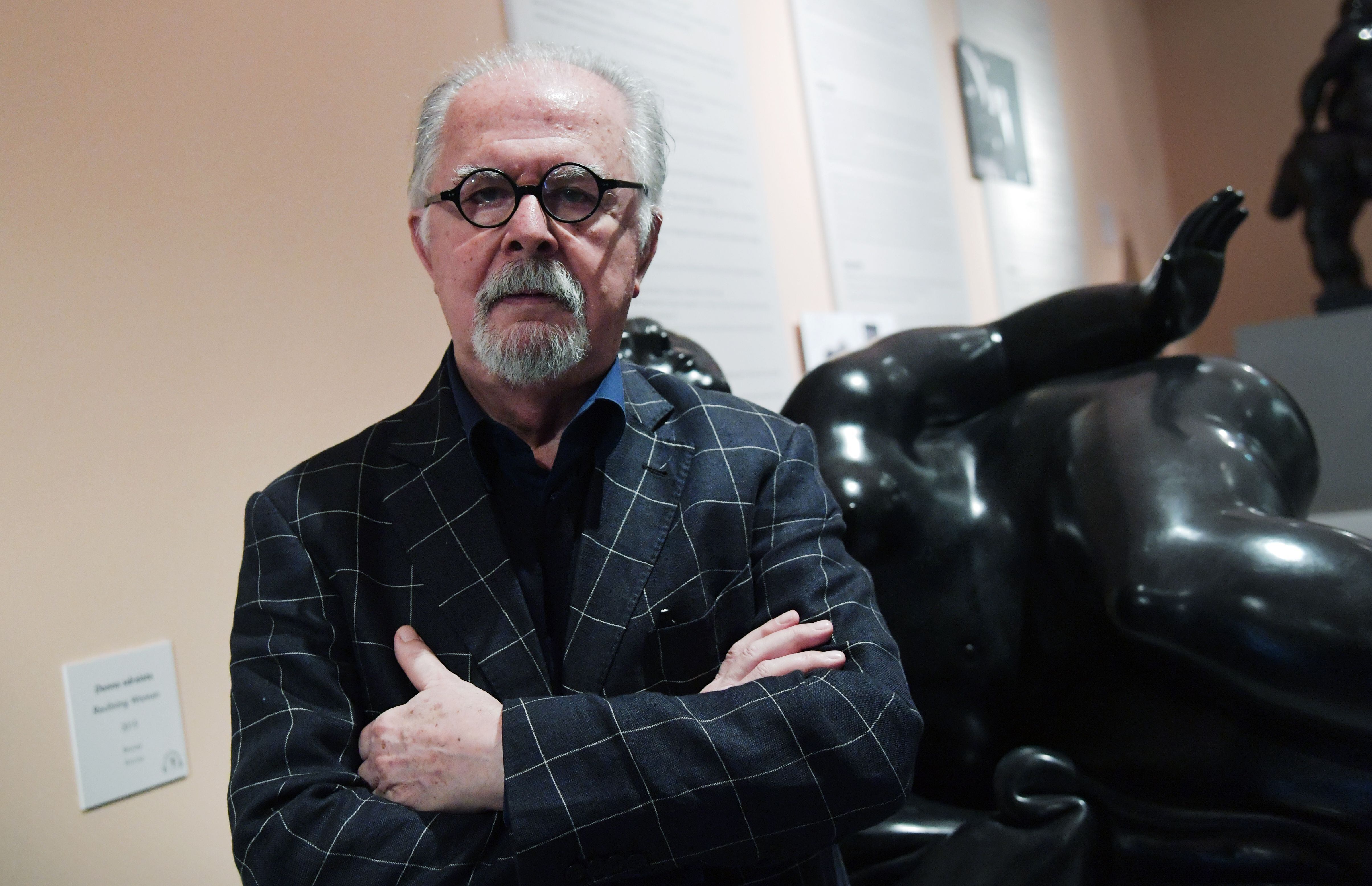 Colombian artist Fernando Botero, poses during a press preview of the exhibition "Botero" at the Vittoriano museum in Rome. (Photo by TIZIANA FABI/AFP via Getty Images)