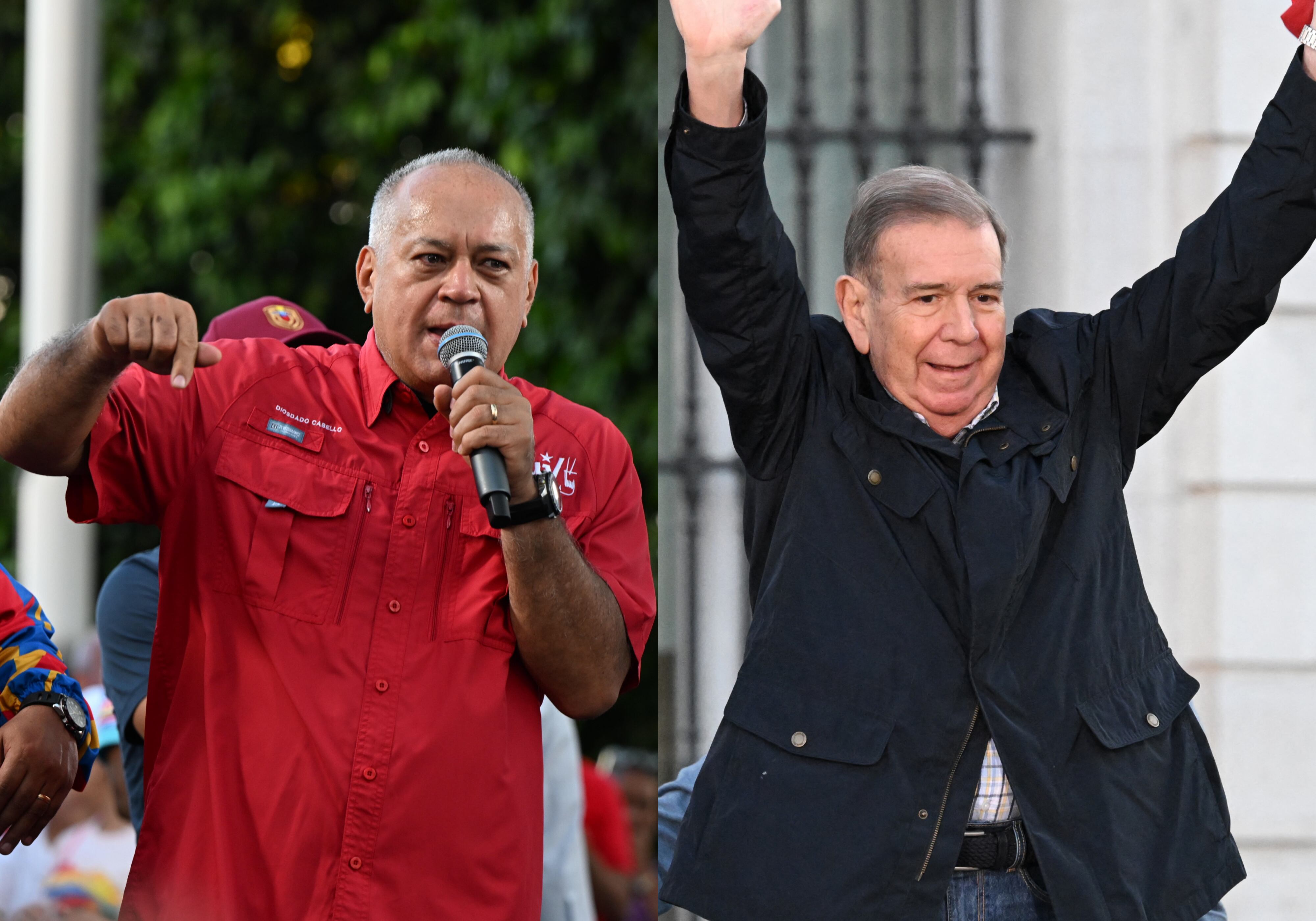 El ministro del Interior de Venezuela, Diosadado Cabello (Alfredo Lasry R/Getty Images) y el excandidato presidencial opositor Edmundo González Urrutia (Javier Soriano/AFP via Getty Images)